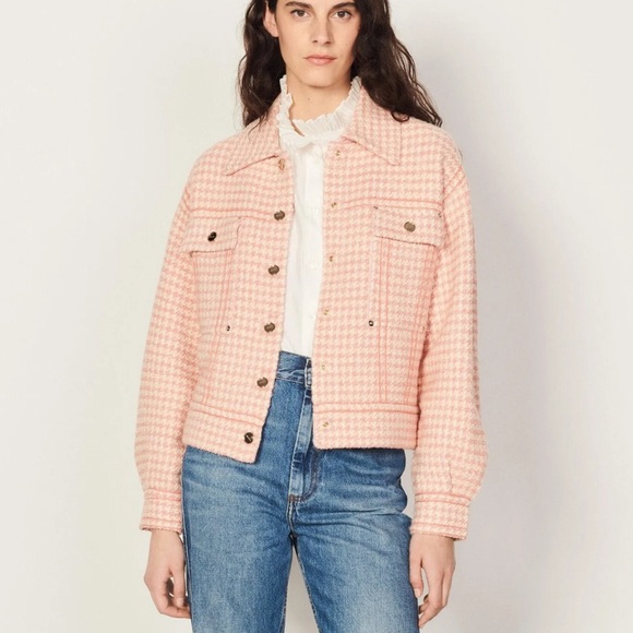 Sandro Jackets & Blazers - Sandro Paris Womens Coatigan Jacket Tweed Rose Pink Ecru 0 / XS NWT